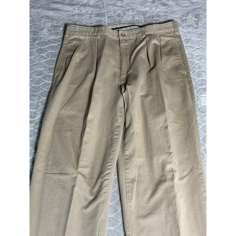 Vintage Polo Ralph Lauren Pleated Chino Pants Mens 35x31 Khaki Made in USA Tan